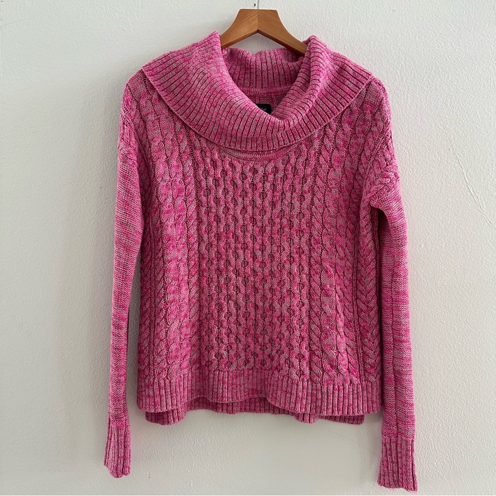 American Eagle XS Pink & Grey Cable Knit Long Sleeve Sweater